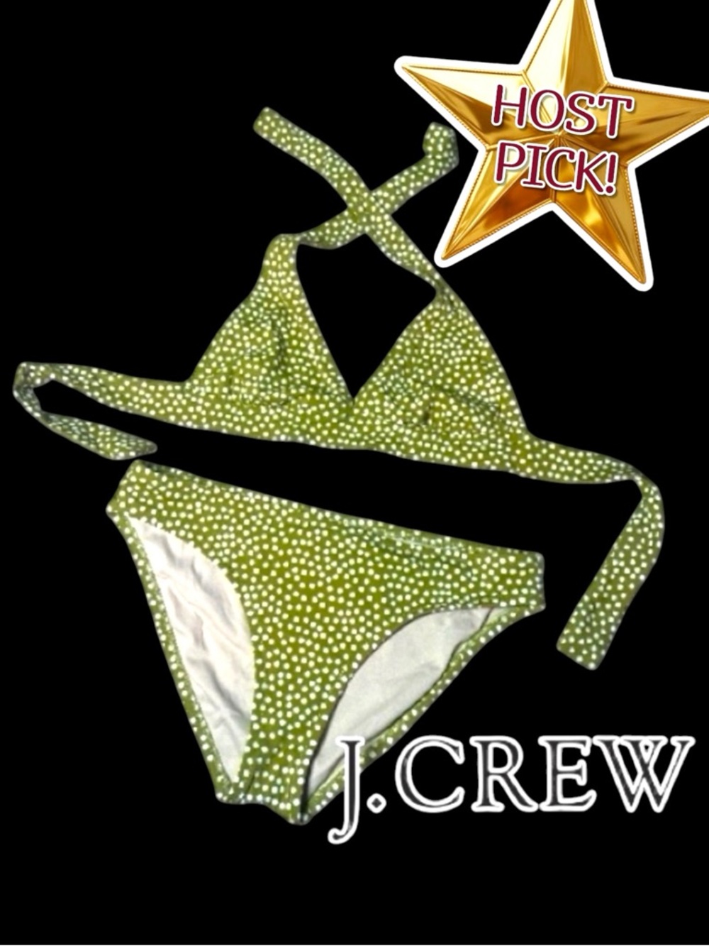 ✨HP!✨ EUC J.Crew Green and Cream Polka Dot Bikini. Size Medium Top and Bottom